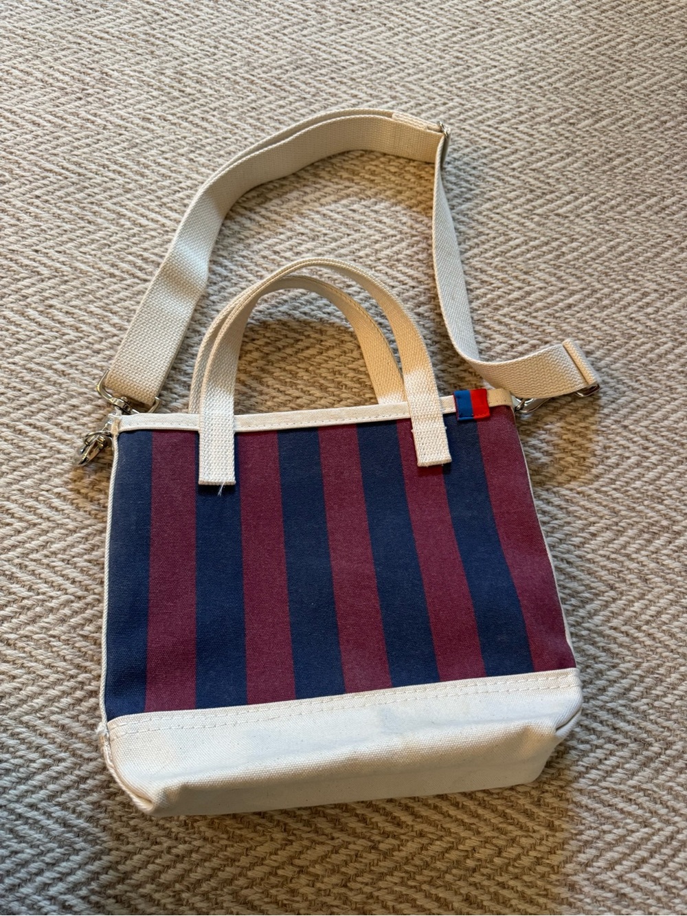 Kule Canvas Navy & Burgundy Stripe Tote Bag with Removable Strap